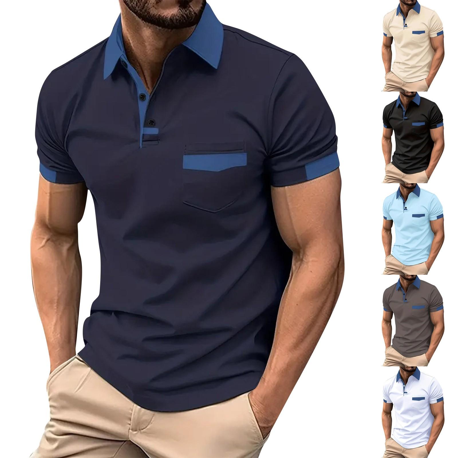 Linglong Heren T-shirt met korte mouwen, reverskraag en casual ronde hals XL zwart