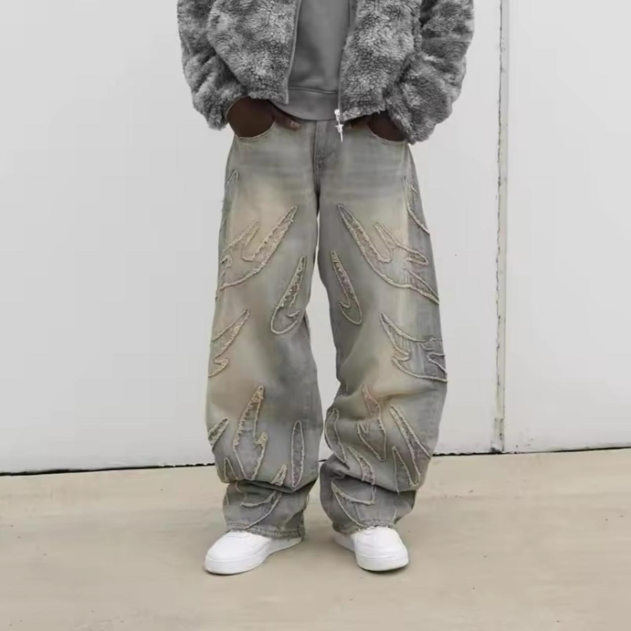 Pants Lover Y2k Hip Hop Baggy Jeans Versleten Retro Zwarte Broek Borduurwerk Harajuku Gothic Wijde Broek Streetwear Broek S zwart