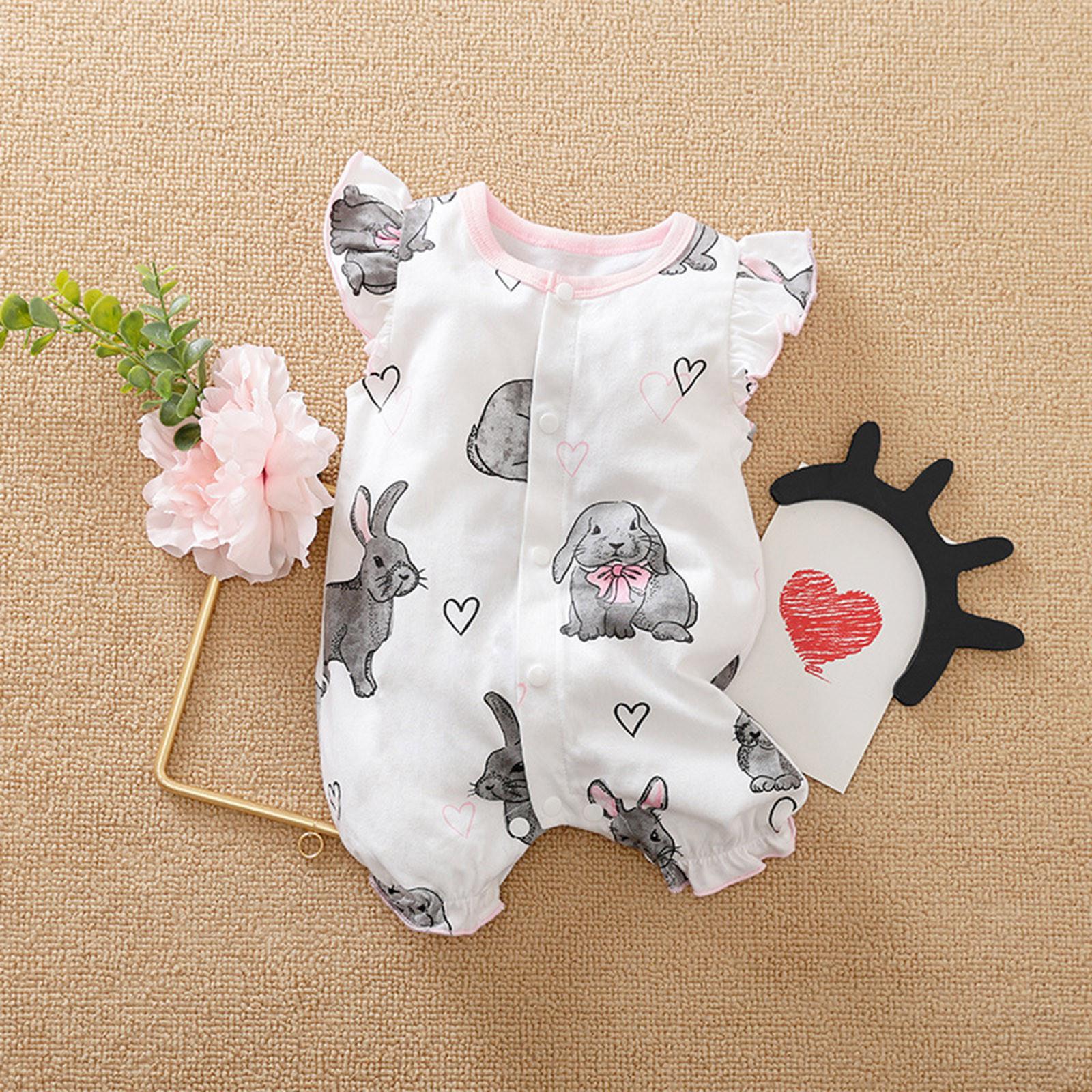 Long nose Pasgeboren baby baby meisjes Pasen Ruffle Buny bedrukte jumpsuit romperset 80 wit