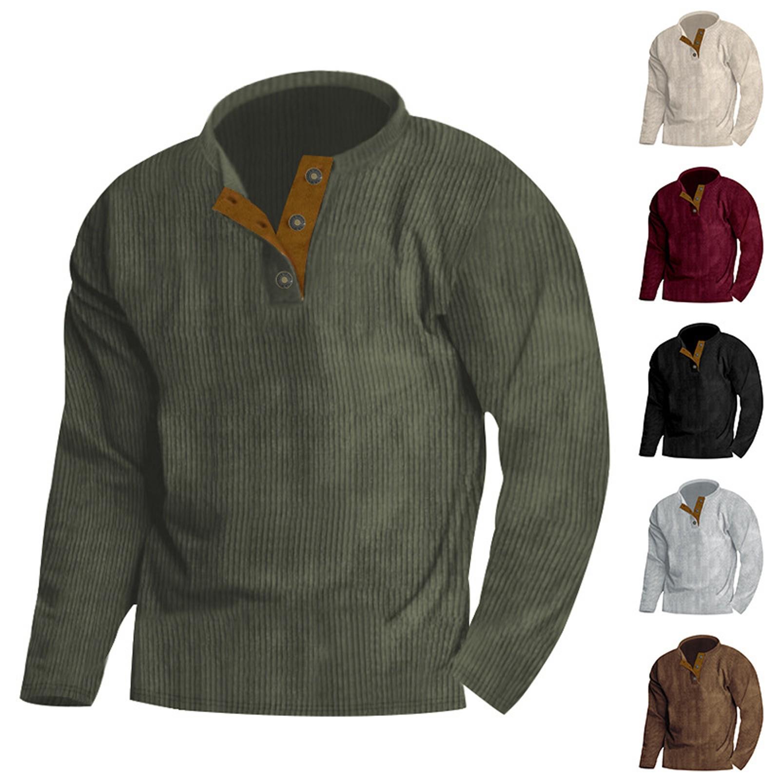 Excellent stuff Heren losse effen kleur knoop stand kraag patch zak capuchonloos sweatshirt L legergroene kleur