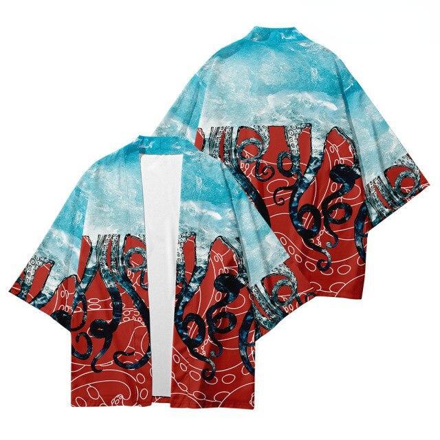 Cloth W Plus Size 3D Octopus Print Japanse Streetwear Cardigan Kimono Heren Harajuku Haori Kimono Cosplay Top Shirts XXS wit/zwart