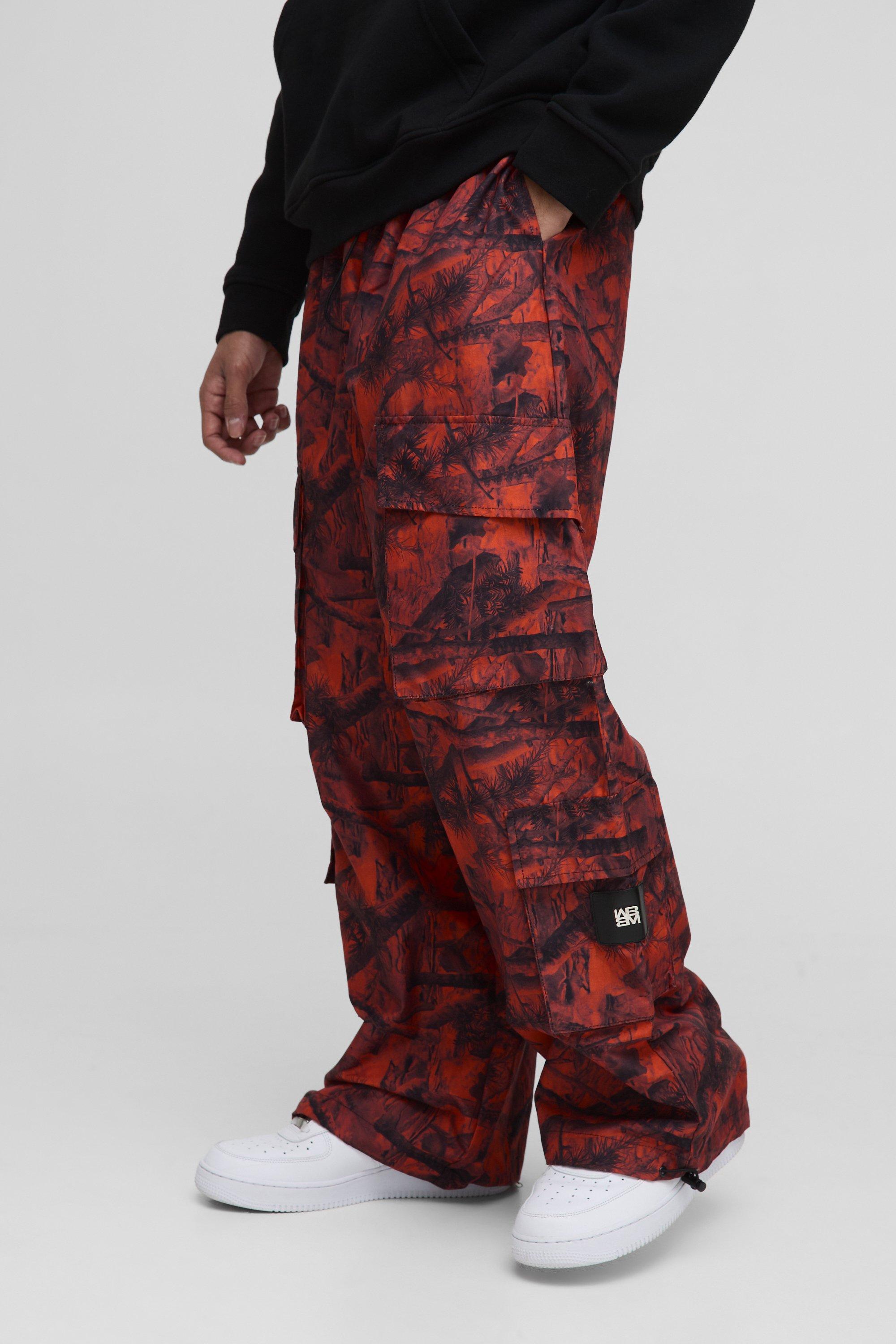 Boohoo Camo Cargo Broek Met Elastische Taille, Orange