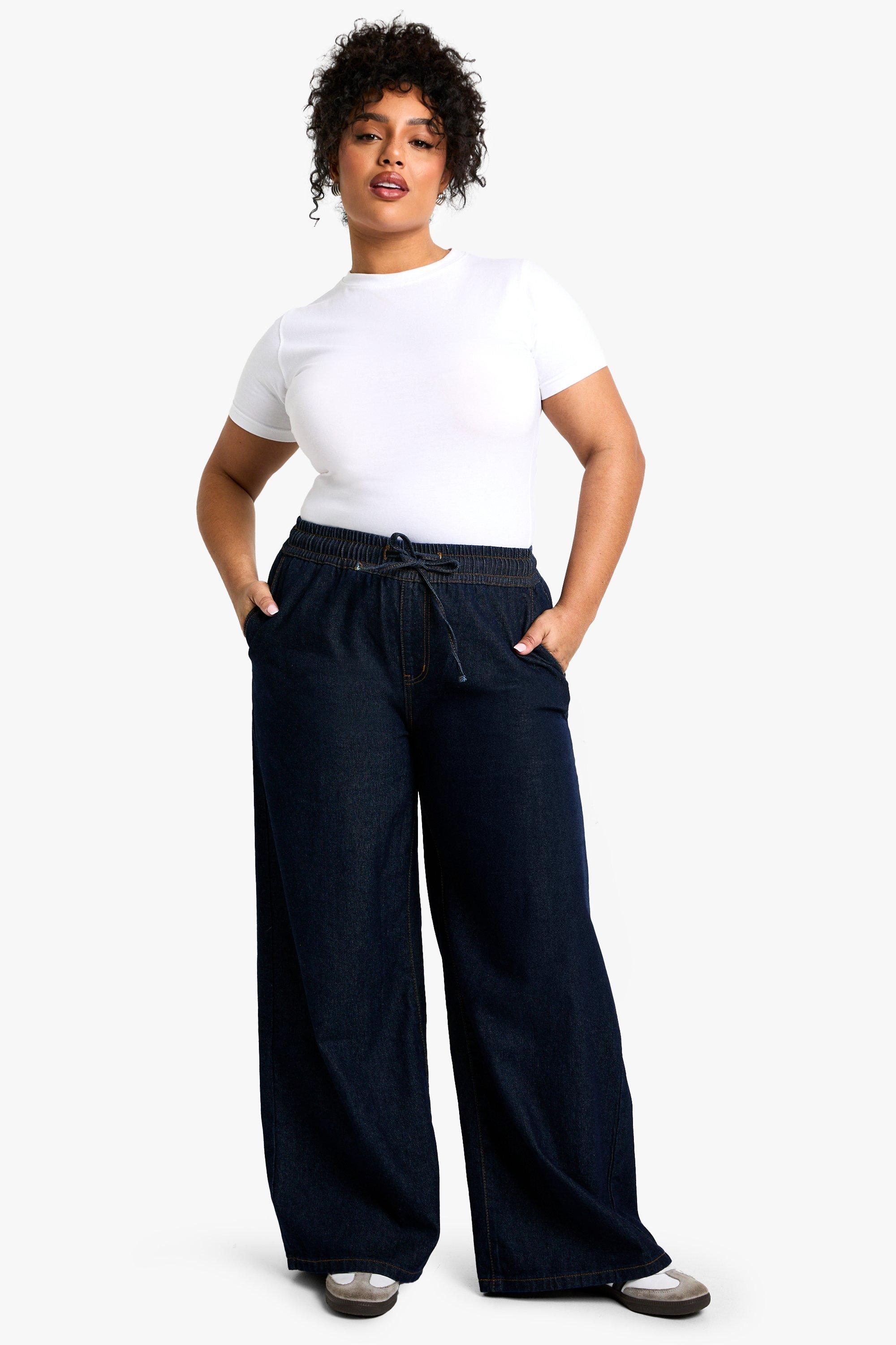 Boohoo Plus Jeans Met Elastische Taille, Indigo