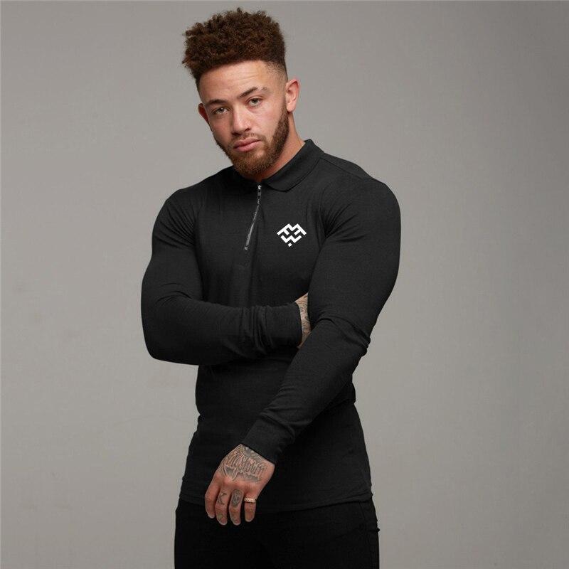 Muscleguys Nieuwkomers Herfst Business Casual Hoogwaardige Tops Heren Comfable Revers Poloshirt Fitness Sportkleding M zwart