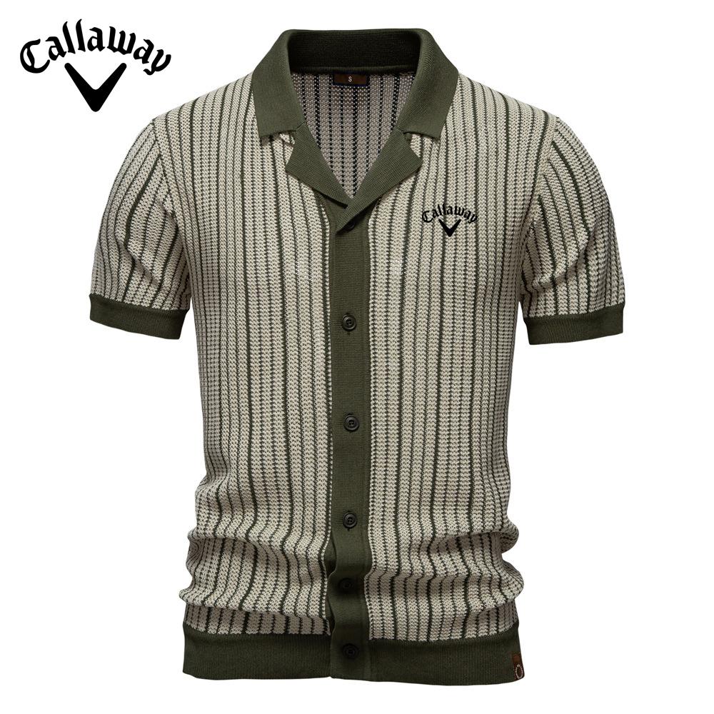 Callaway 2025 Summer Embroidered New Men's Short Sleeve Knitted Polo Stripe Fashion Business Polo Shirt for Men S