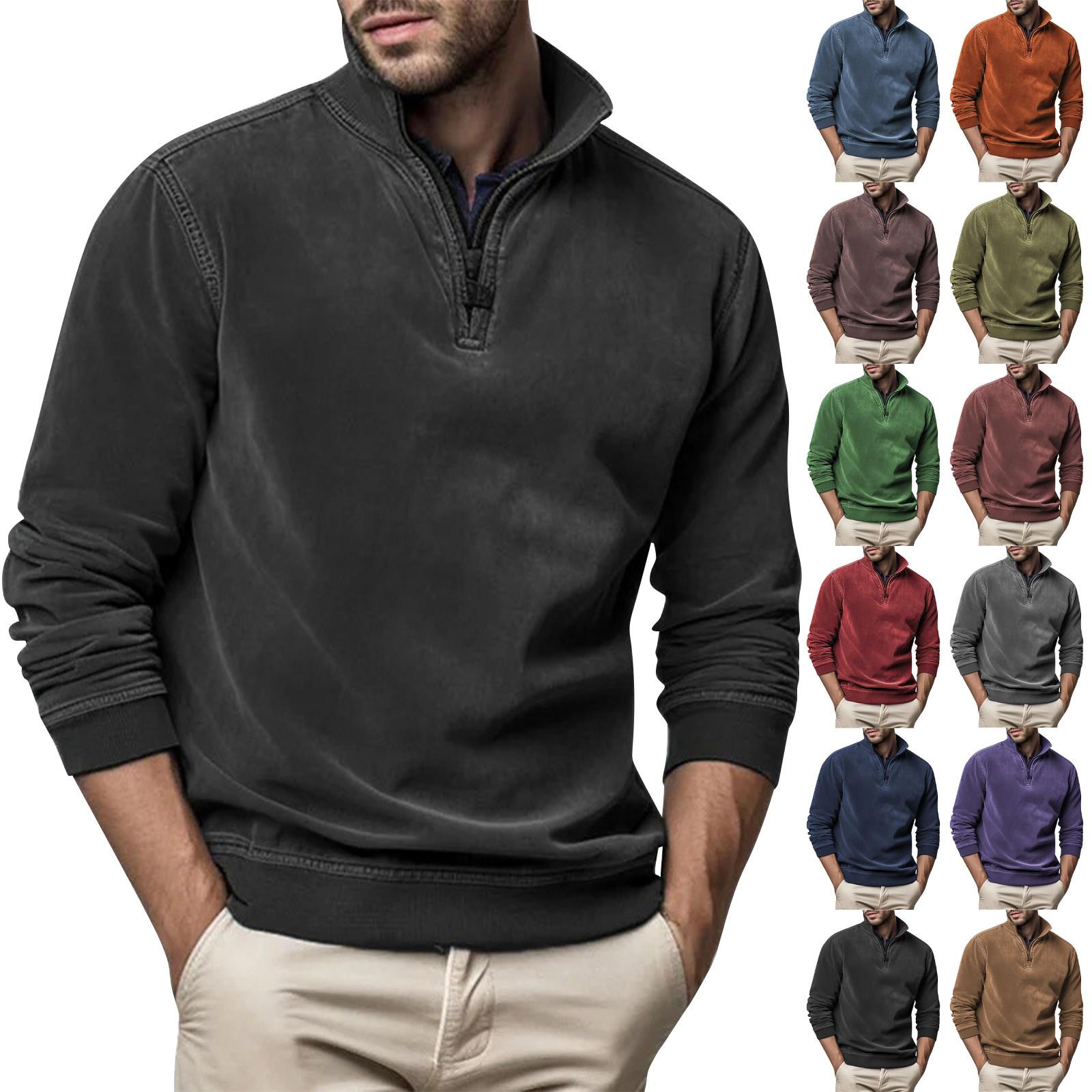 Long nose Herenmode Top Casual Slim Fit Pullover Lange Mouw Ritssluiting Kleine Hoge Kraag L legergroene kleur