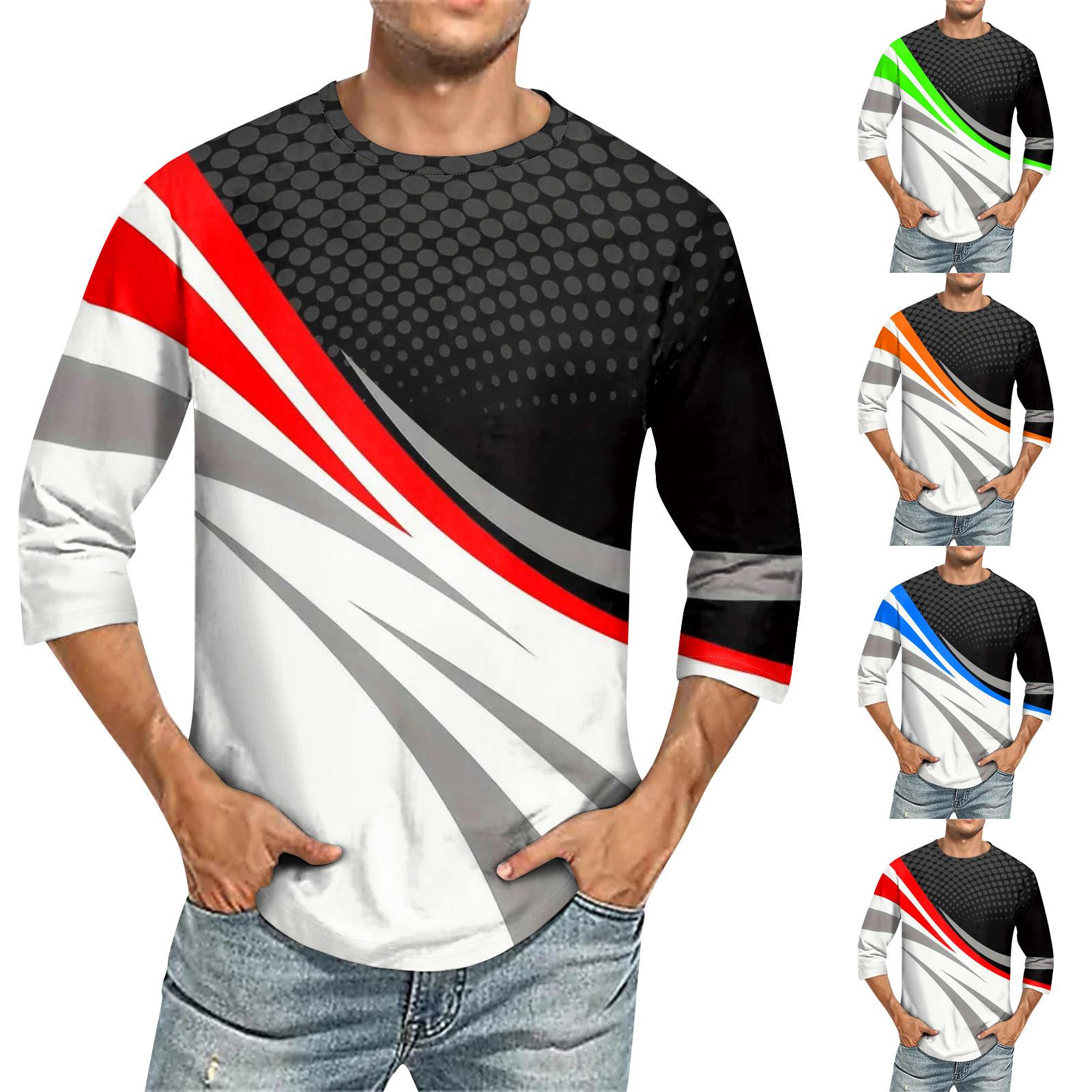 Linglong Heren Ronde Hals Driekwart Mouw Top Casual Mode T-shirt M blauw