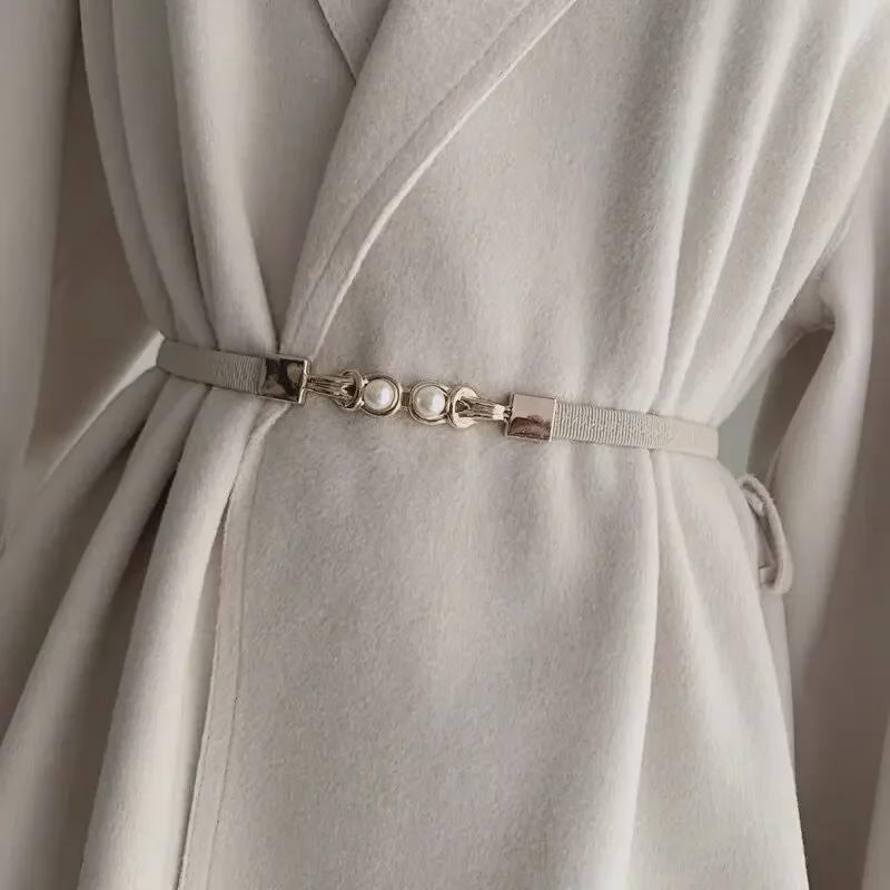 CrossCart Women's Black Elastic Waist Belt for Summer Dresses, Coats, Sweaters, and Suits wit