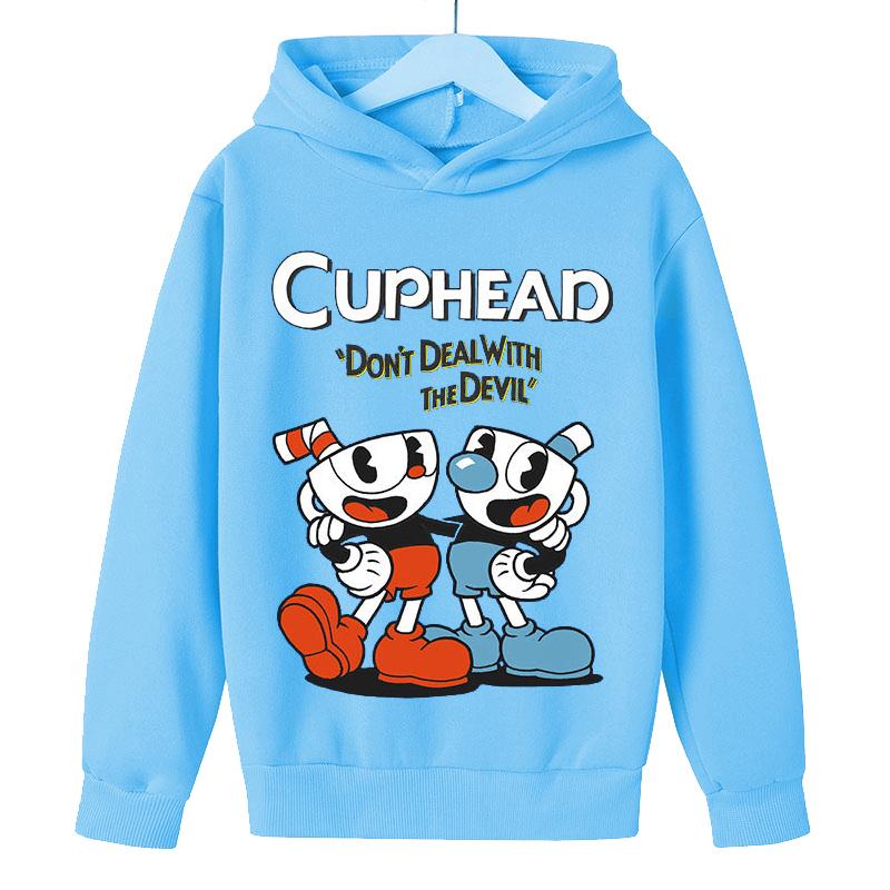 Trendy Hoodie Kids Game Cuphead hoodie Jongens Meisjes mode cartoon sweatshirt lente en herfst model Horror Kleding Lange Mouw 3-13Yrs 100 zwart
