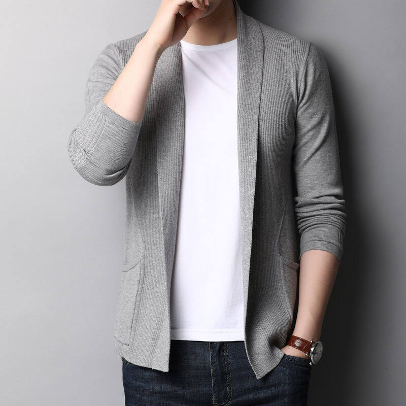 CHIC STUDIO Men's Cardigan Jacket Spring Casual Thin Solid Color Spring and Autumn Sweater Knitted Bottoming Shirt M