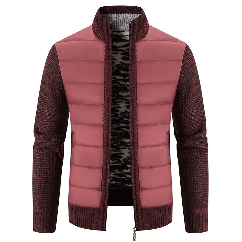 Stylish Man-2 Winter Dikke Fleece Cardigan Heren Warme Sweaterjas Mode Patchwork Heren Gebreide Trui Jassen Casual Breiwerk Buitenkleding Heren M wijnrode kleur