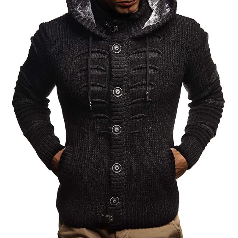 Stylish Man-2 Heren Winter Nieuwe Warme Trui Outdoor Reizen Capuchon Gebreide Cardigan Jas S donkergrijze kleur