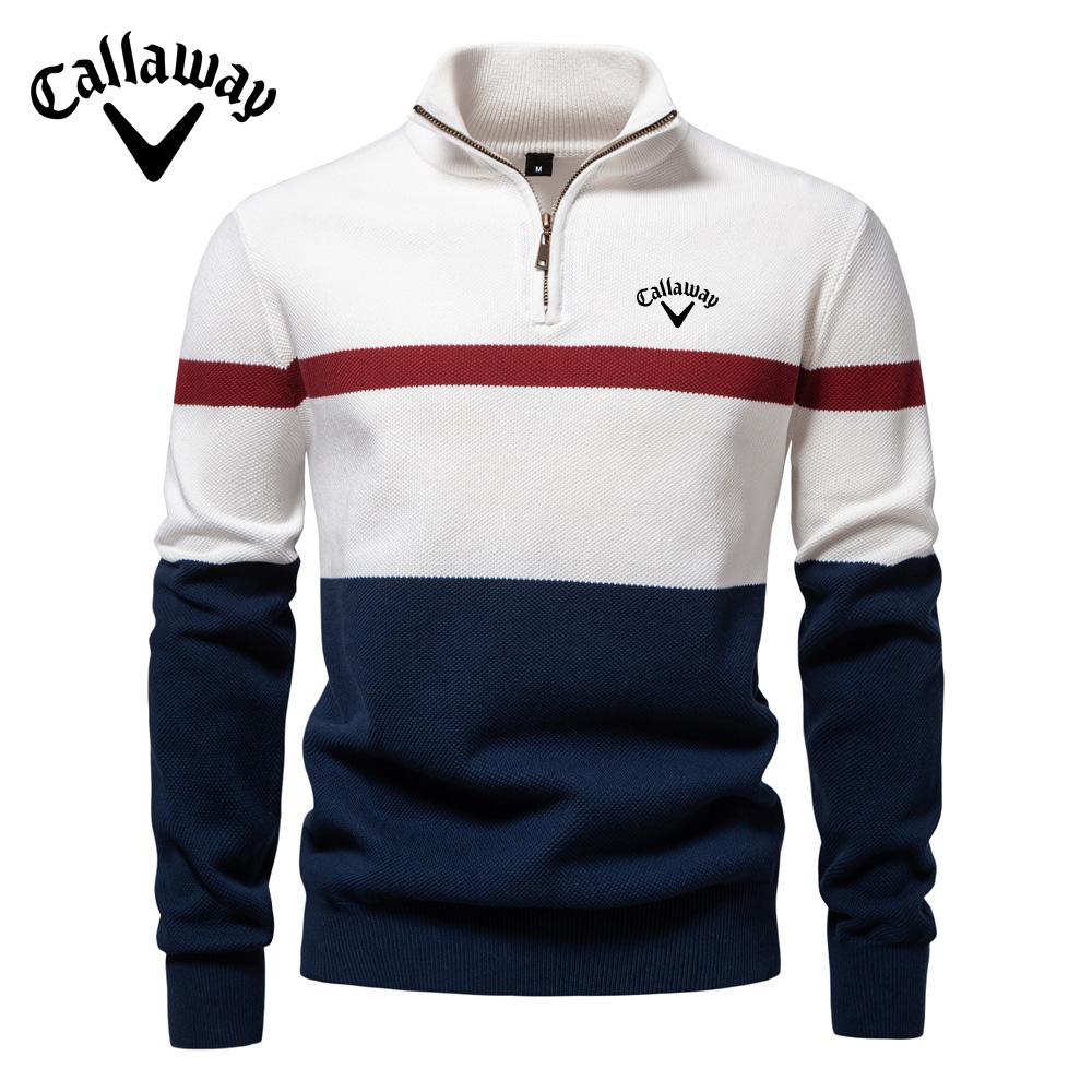 Callaway 2025 Autumn/Winter Embroidered New Large Stand Up Collar Men's Sweater Half Zipper Color Blocked Knitted Sweater Quality Men's Wear S