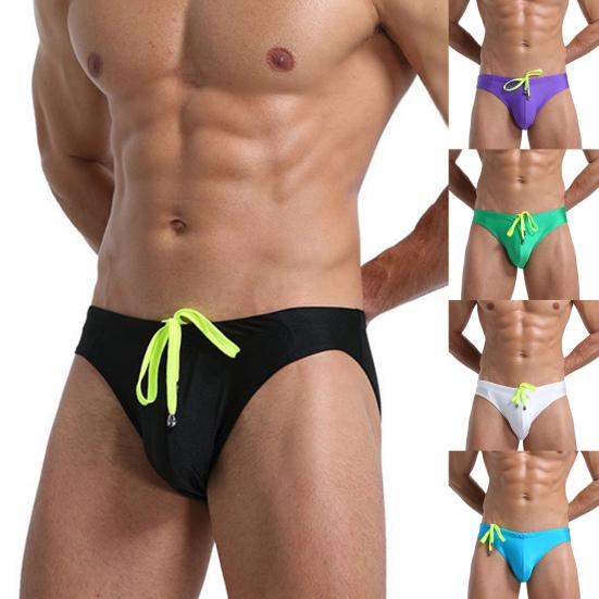 Jinleyu Laagbouw hoge elasticiteit zwembroek heren effen kleur trekkoord surfslips strandkleding XL zwart