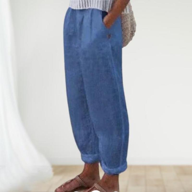 WomWear Mode populaire harembroek effen kleur zakken zomer elastische taille rechte pijpen joggingbroek streetwear S zwart