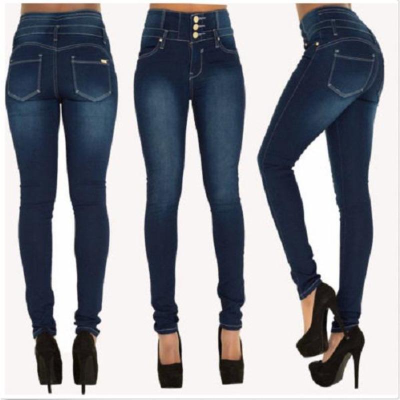 WomWear S - XXL skinny potloodbroek met hoge taille voor dames Stretch denim jeansbroek Pantalones De Mujer S blauw
