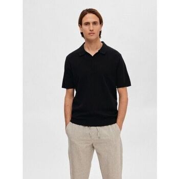 Selected Trui  16090124 LAKE LINEN POLO-BLACK
