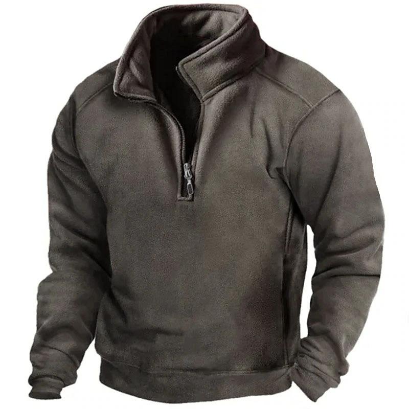 Stylish Man-2 Heren Fleece Warm V-hals Rits Sweatshirt Buitensportjassen Pullover Heren Casual Uitloper S grijze kleur