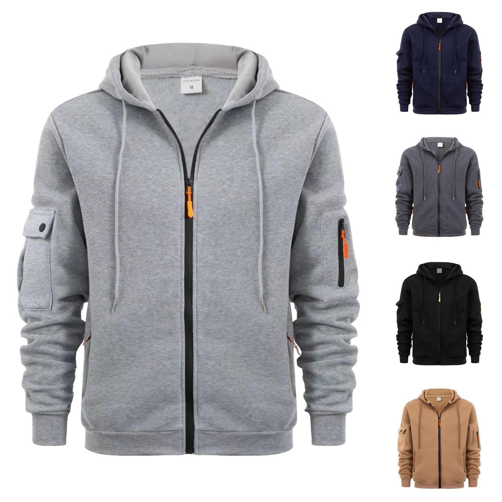 Linglong Heren Sweatshirt Hoodie Rits Arm Zak Cardigan Heren Sport Grote Maat Casual Hoodie XXL grijze kleur