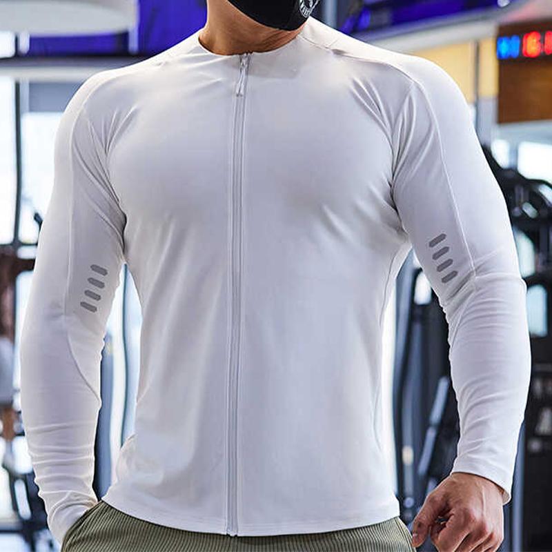 Shedao Pro Fitness Sporting Sun Protection Long-sleeved Sweatshirt Men Stand-up Collar Stretch Sportswear Fitness Sports Running Zip Jacket Compression Tops XS wit