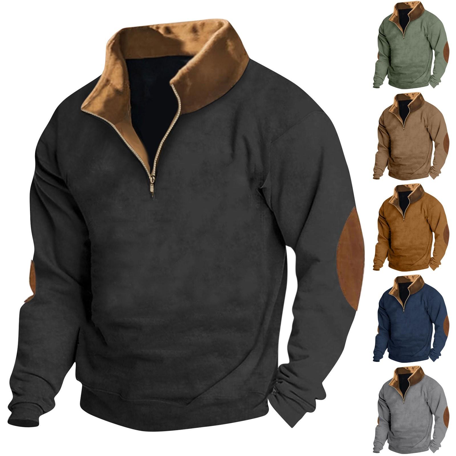 Ren Bag Heren Vintage High Neck Top Half Zip Sport Lange Mouw Trui L zwart