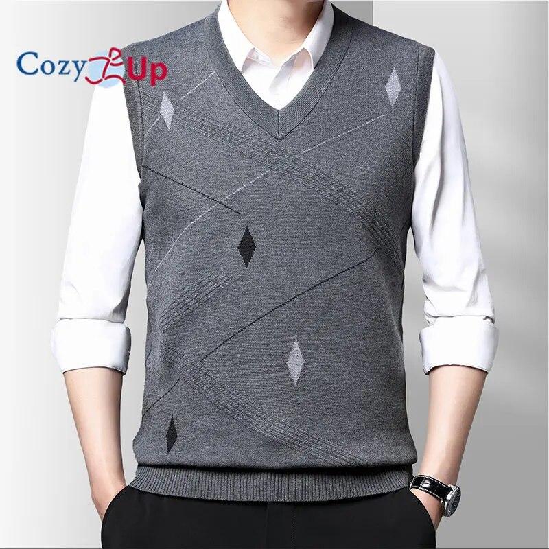 Cozy Up Heren Argyle Trui Vesten V-hals Mouwloos Trui Klassiek Zakelijk Gebreid Wollen Vest Herfst Winter Vest M kaki