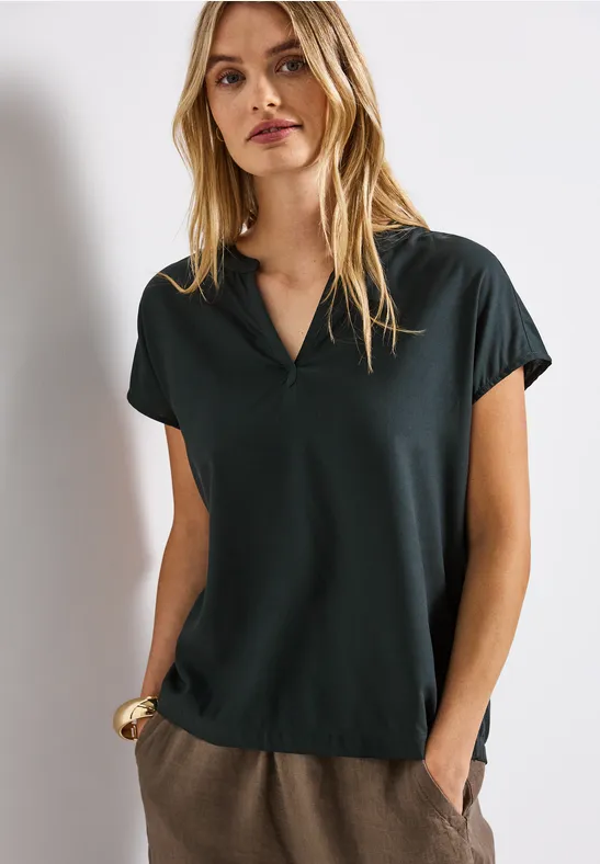 Street One Blouse met gespleten hals in effen kleur