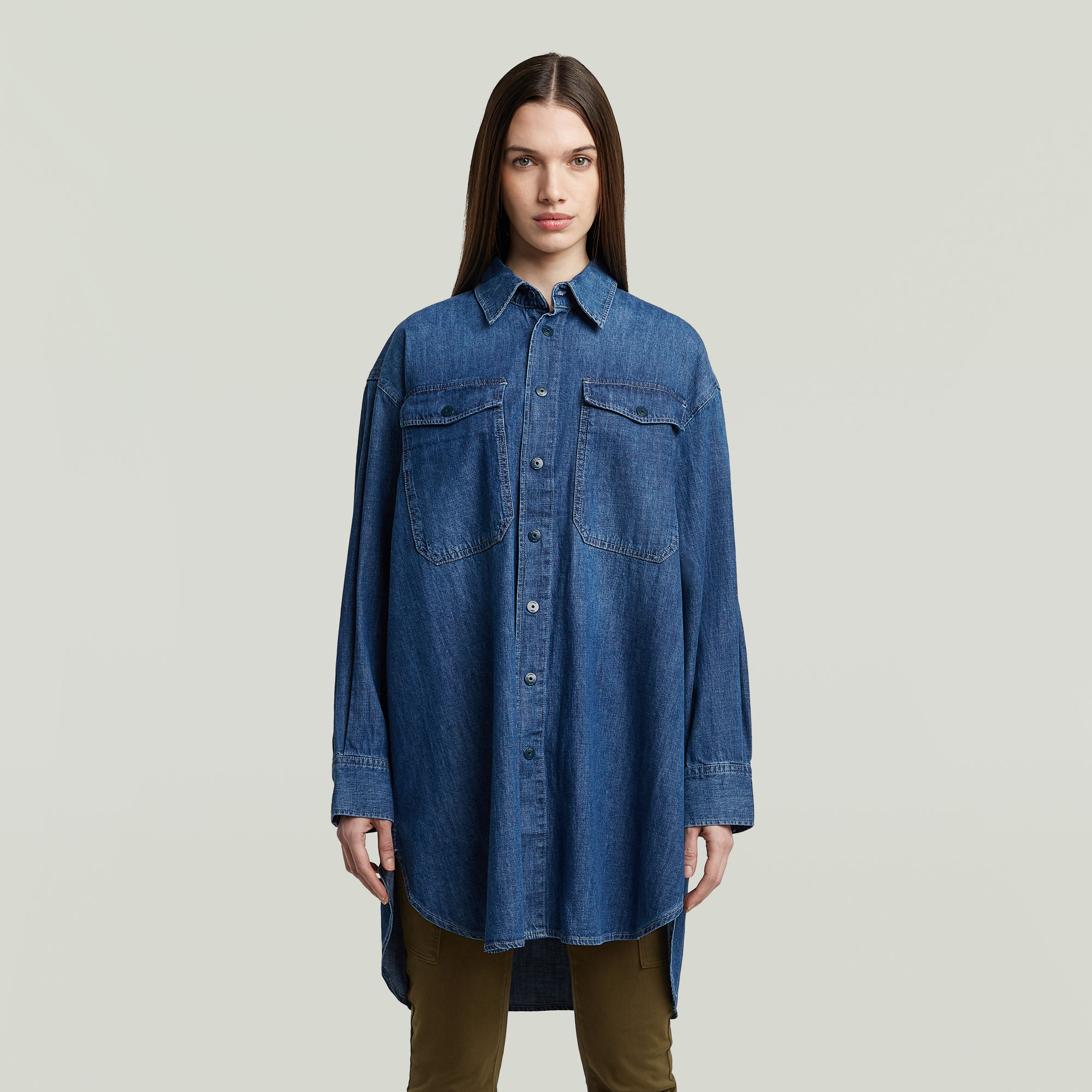G-Star RAW Oversized Denim Blouse Evergreen - Midden blauw - Dames