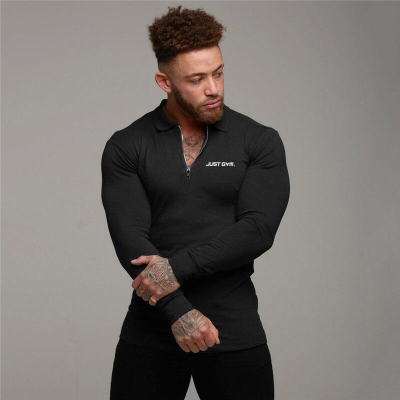 Muscleguys heren lente- en herfstreverspoloshirt zakelijk heren comfortabel T-shirt modieuze en ademende tops M zwart
