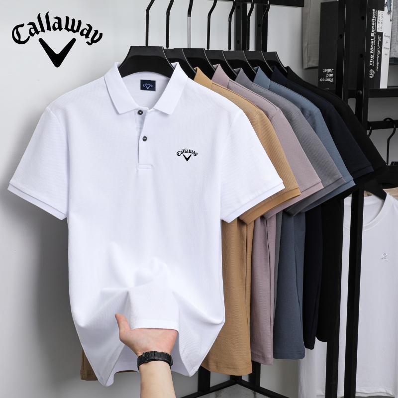 Callaway 2025 Zomer Heren Nieuw Geborduurd Effen Kleur Mercerized Katoen Los Vochtafvoerend en Snel Drogend Casual Poloshirt S