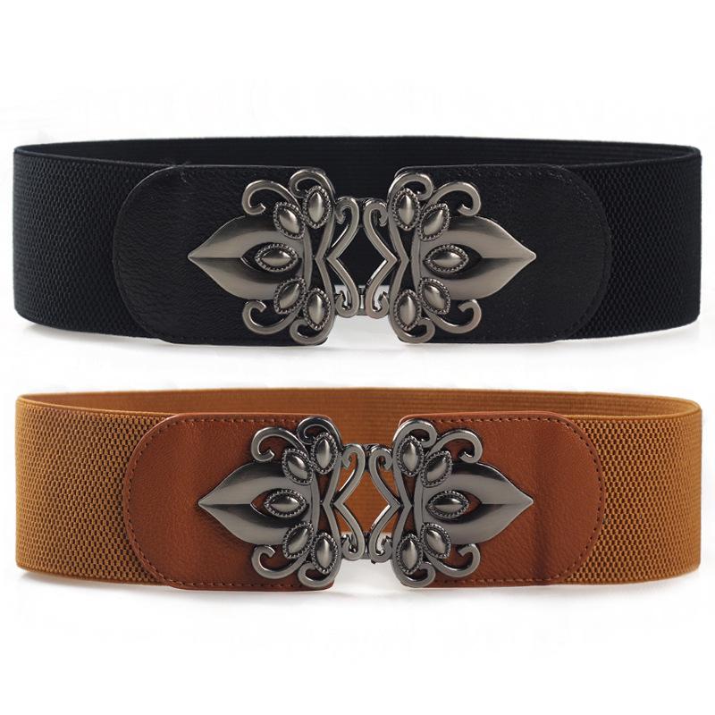 Mary6 Bijpassende jurk mode dames brede taille afdichting elastische elastische riem bijpassende brede damesriem Stretch Range65-90cm zwart