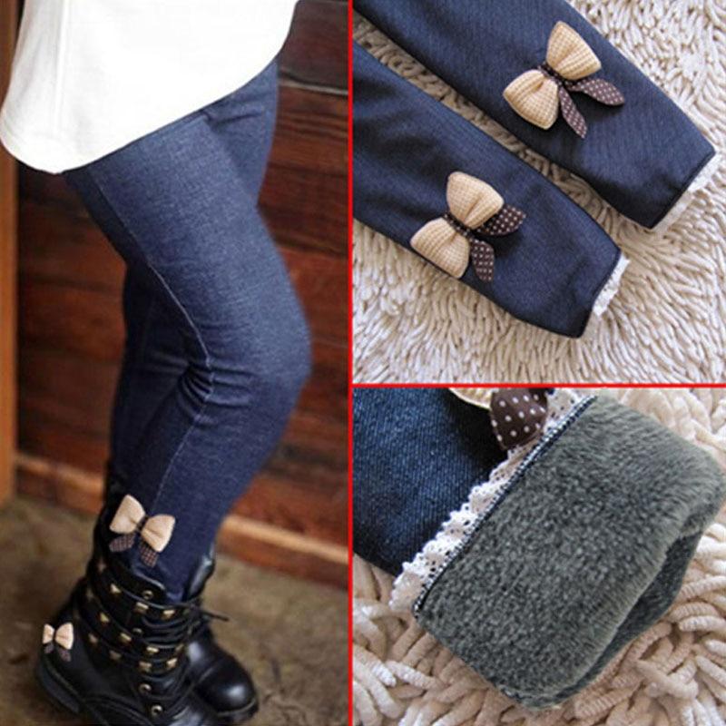 Topzeros Herfst Winter Meisjes Jeans Broek Warme Kinderen Leggings Dikke Fluwelen Strik Kinderen Broek Baby Meisjes Broek Leggings 90 zwart