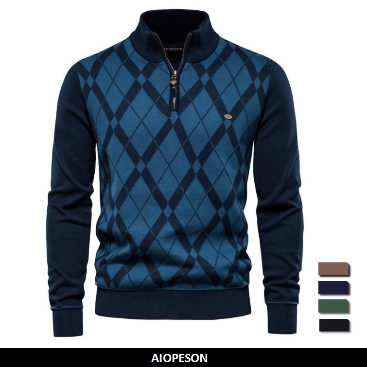AIOPESON Men Fashion AIOPESON Truien Trui Heren Merk Zakelijk Sociaal Casual Rits Hals Katoen Nieuwe Winter Dikker Warme Trui Voor Mannen 3XL 90-98 kg Vloot