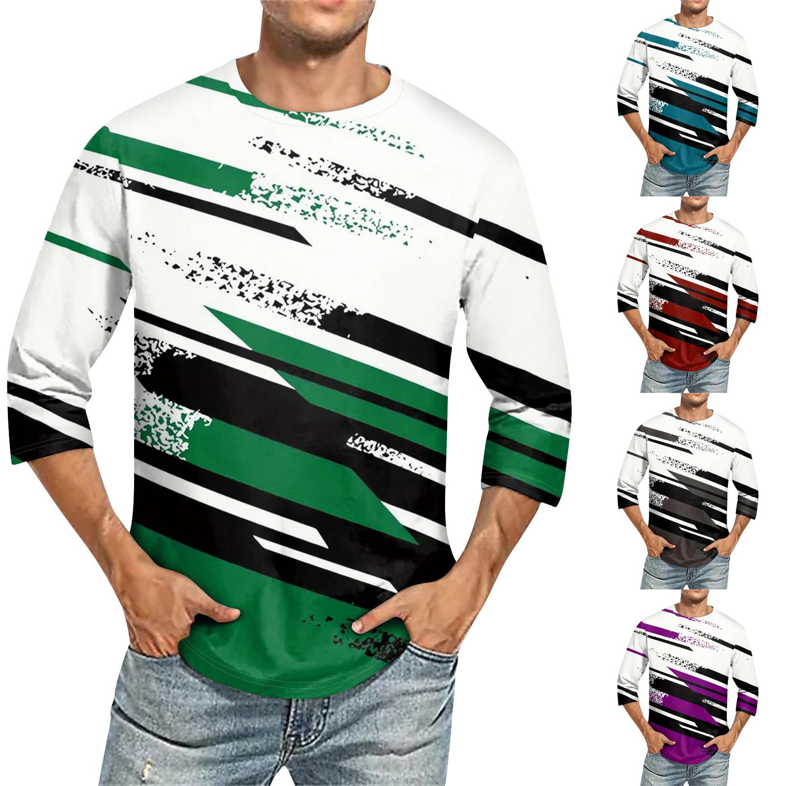 Linglong Heren Ronde Hals Driekwart Mouw Top Casual Mode T-shirt M paars