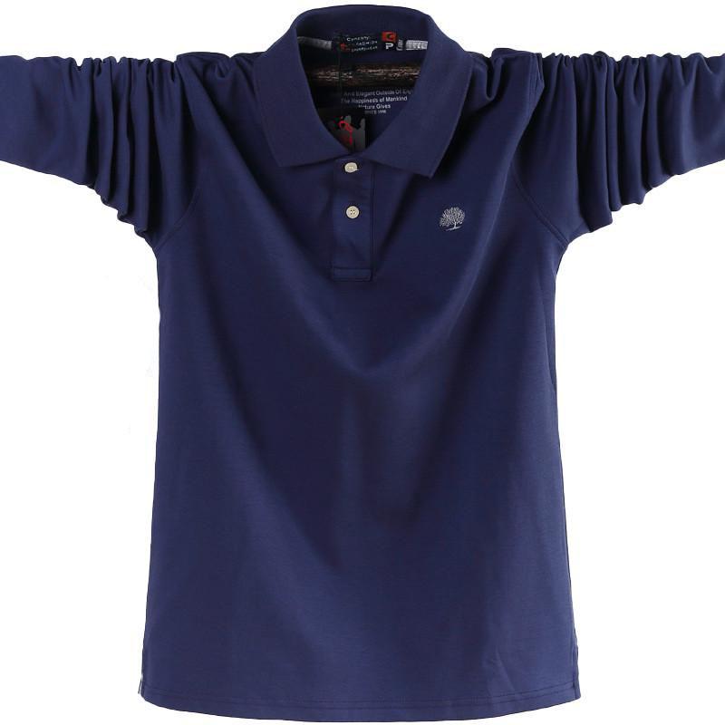 NB Fashion Nieuwe Heren Poloshirt Lange Mouw Poloshirt Business Casual Katoen Mannelijke Top Tees Plus Size 6XL M lichtbruin