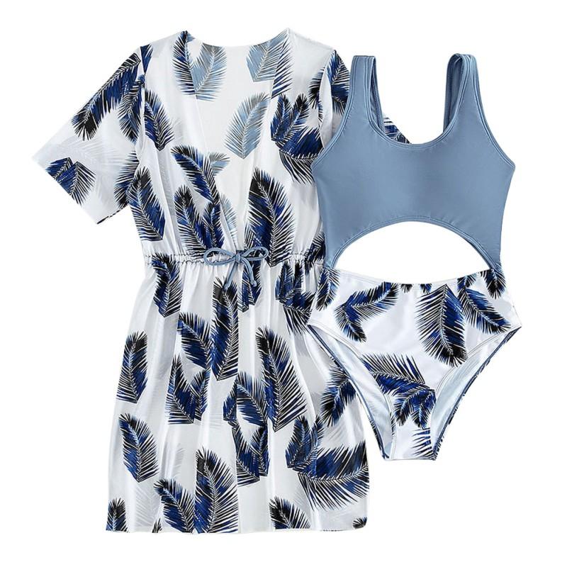 Sunnyway Meisjes bikini 2PCS badpak sneldrogende kimono trekkoord coverup meisjesbadpak 10-11Y