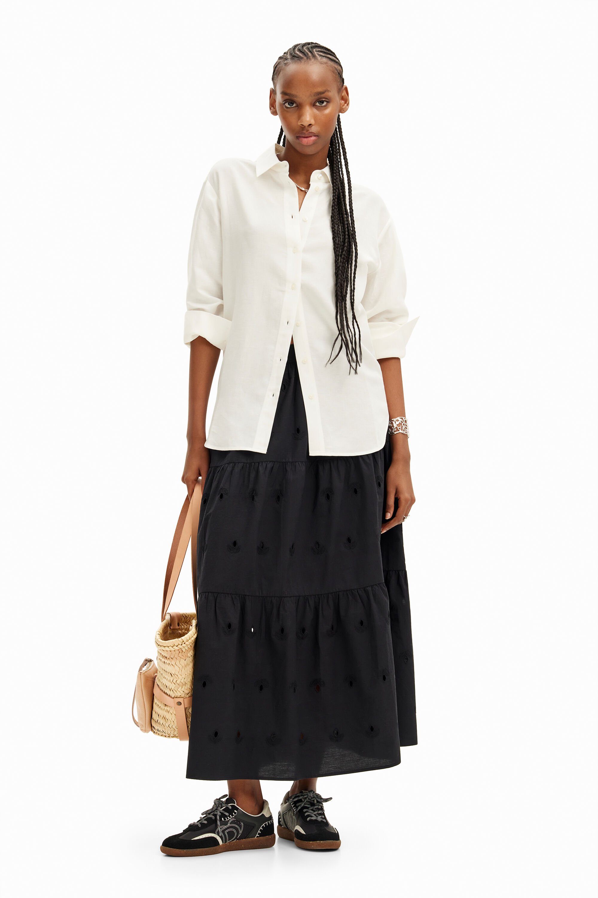 Desigual Midirok met broderie anglaise - BLACK