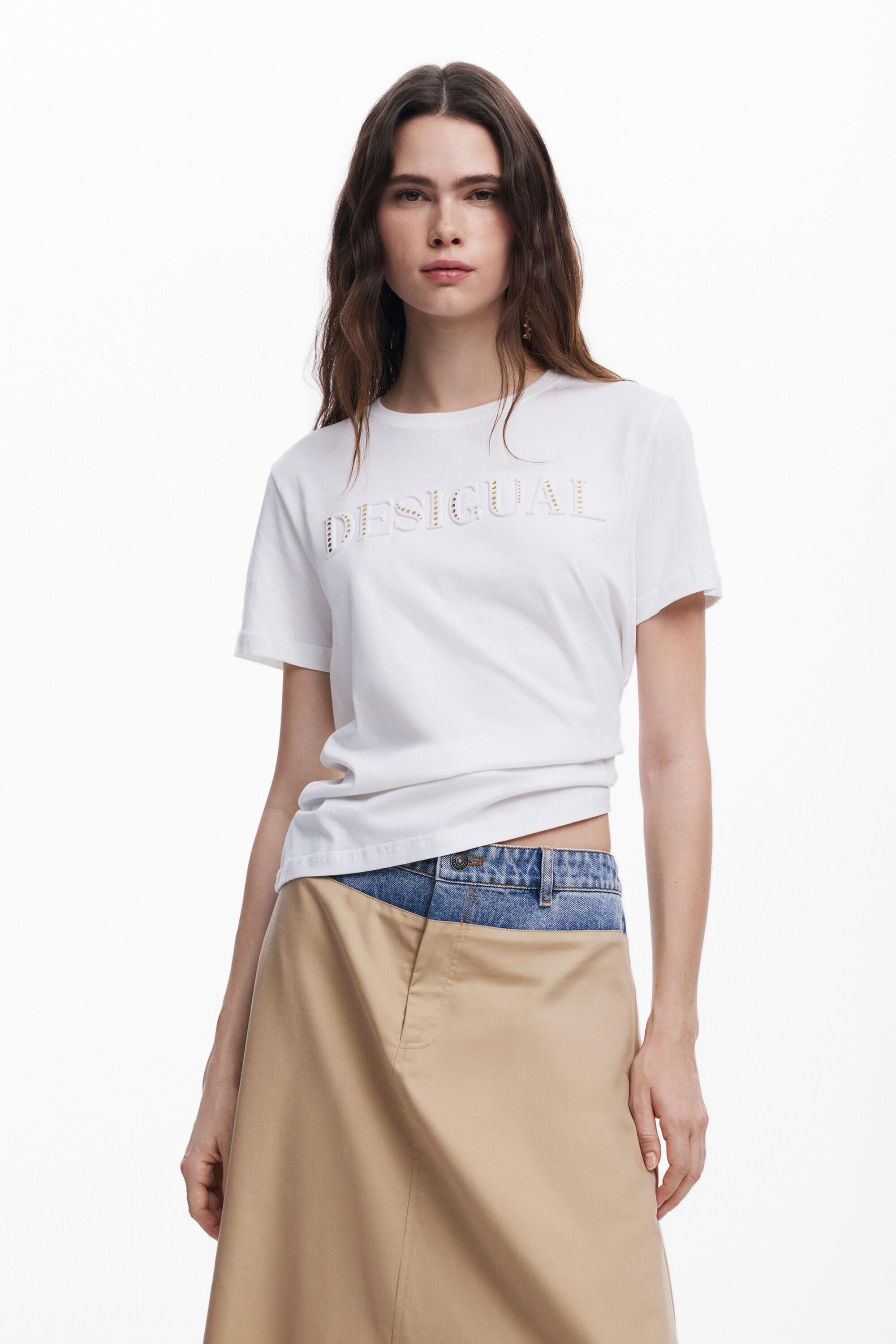 Desigual T-shirt glimmend logo - WHITE