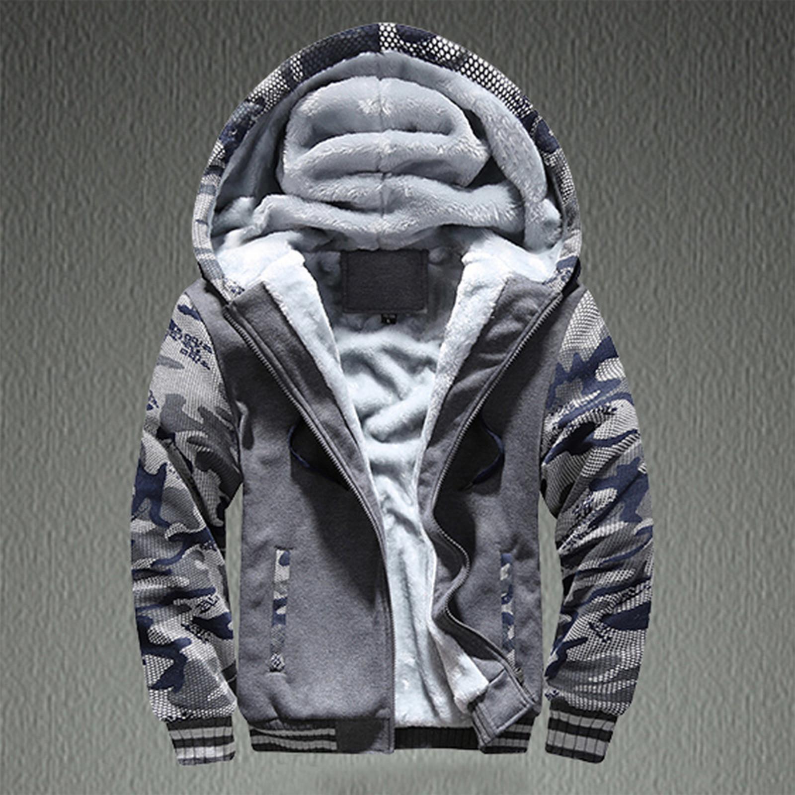 Stylish Man-2 Heren Winter Warm Patchwork Fleece Capuchon Rits Trui Jas Buitenkleding Jas XXL donkergrijze kleur