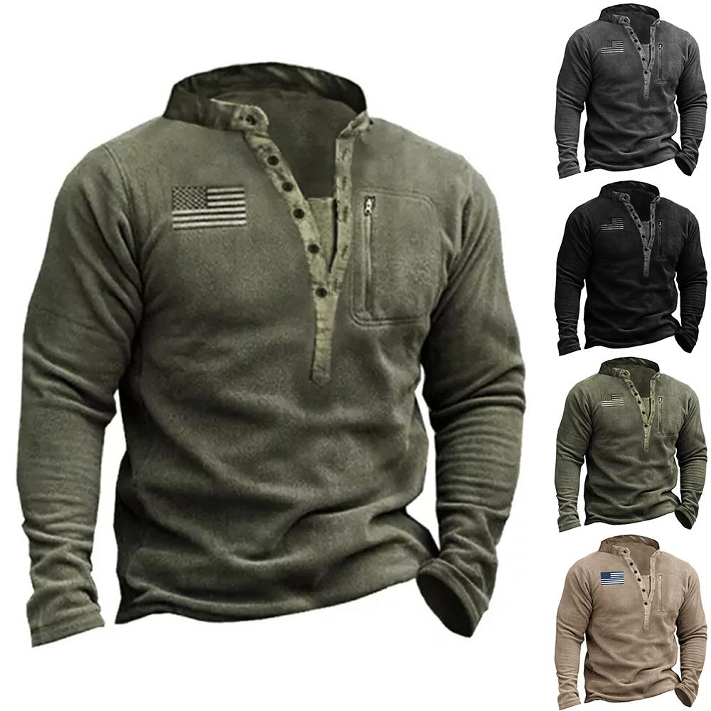 NB Fashion Heren fleece trui met lange mouwen, tactische jas, legergevechtsjas M kaki