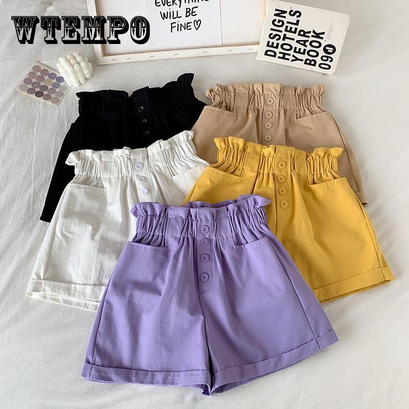 WTEMPO Kinderbroeken Zomer Meisjes Casual Kindershorts Zomer Losse hoge taille shorts Knoopbroek 160 wit