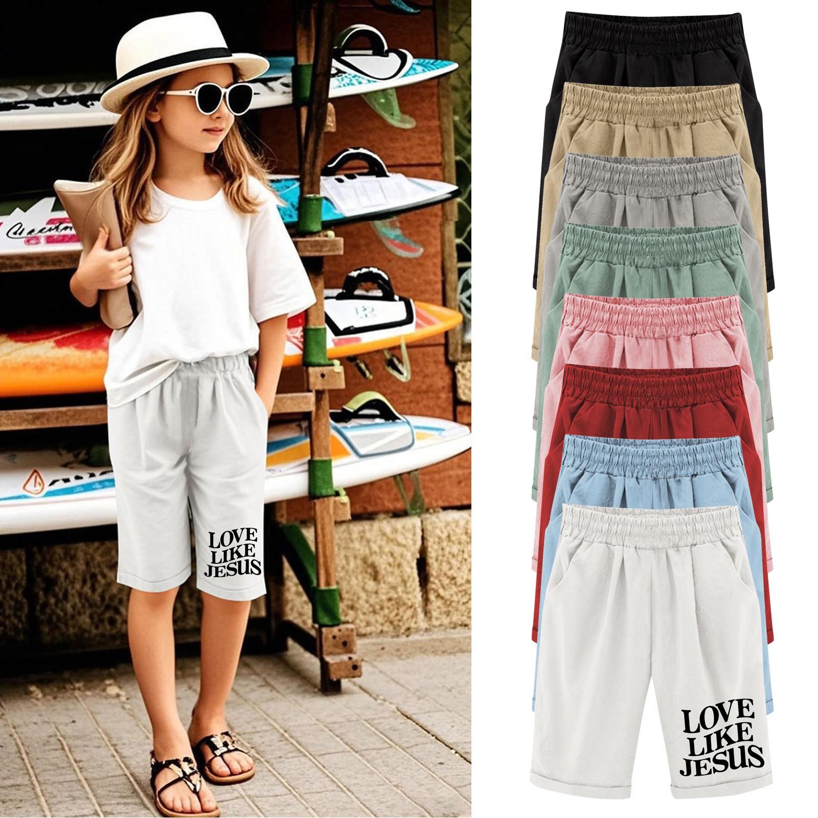 Molihua Summer casual sporty cpants for boys and girls with drawstring elastic belts and pocket prints 150