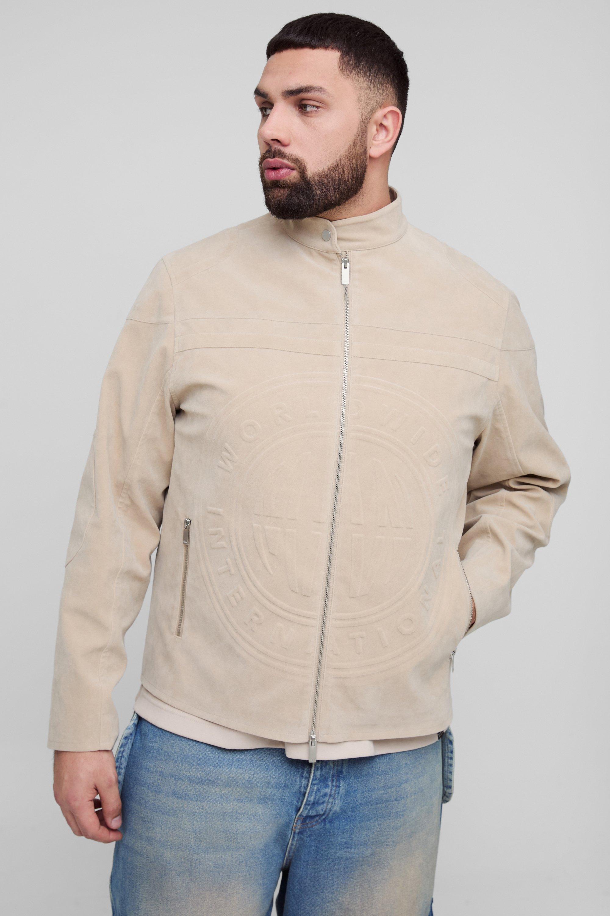 Boohoo Plus Getailleerde Nep Suède Biker Jas Met Reliëf, Stone