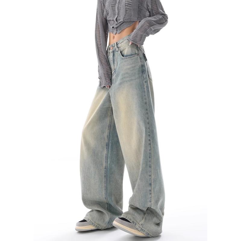RUOK Y2K Blue Jeans voor dames Hoge taille American Street Wide Leg Broek Hip Hop Vintage Rechte herfstbroek XXL