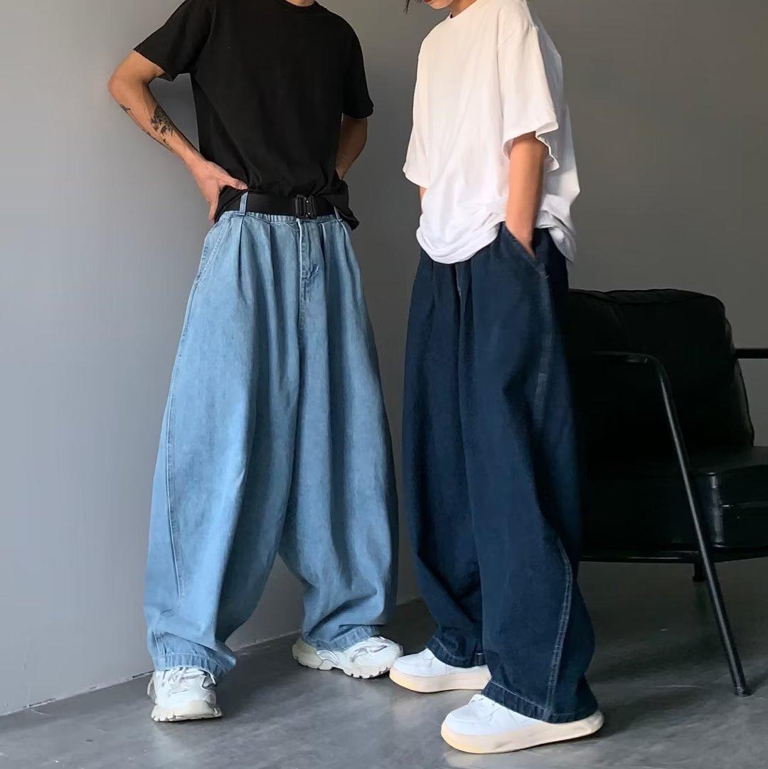 MAO MAO DIAN Heren Y2k Baggy Broek Denim Wijde Pijpen Broek Oversized Losse Jeans Voor Heren Harajuku Koreaanse Stijl Plus Size XS blauw