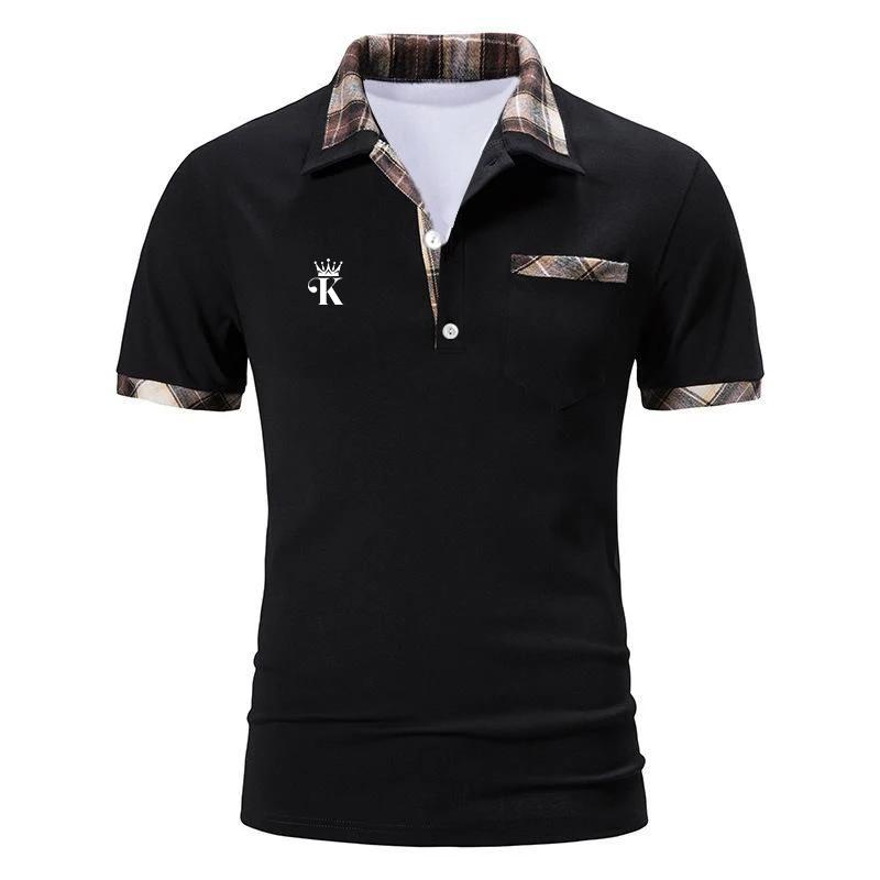 Haojun New Summer Muscle Men Short Sleeve Lapel Print POLO Shirt Sports Slim-fit S zwart