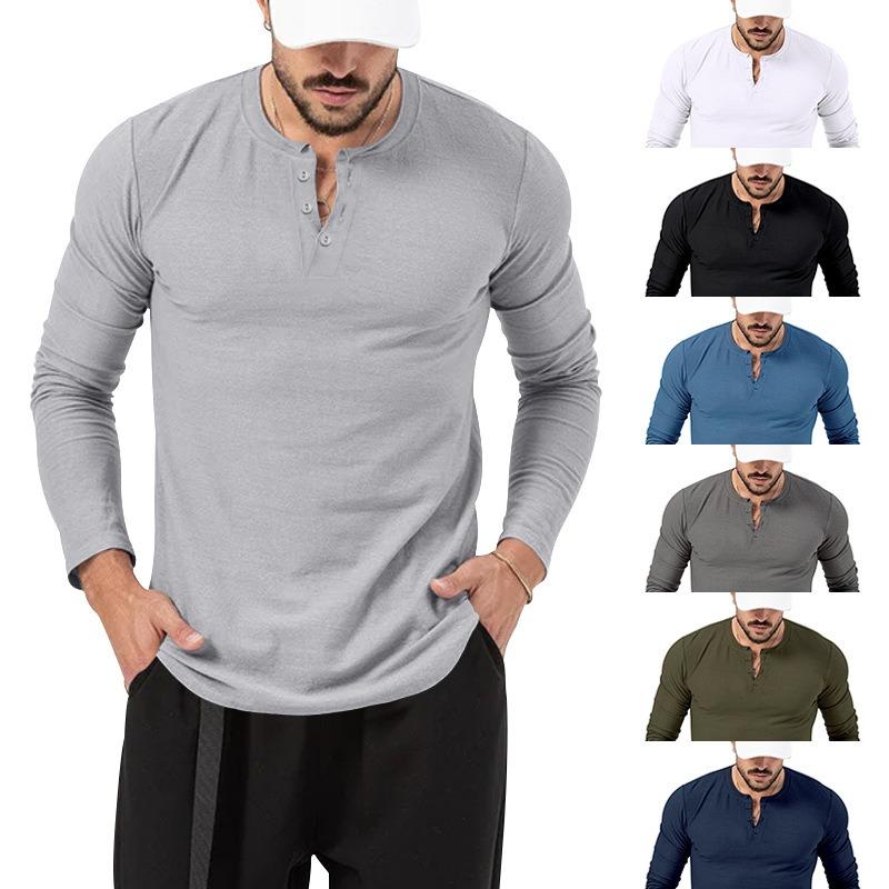 Courtyard3 Heren Casual Lange Mouw T-shirt Henley Grandad V Hals Knoop Effen T-shirt Top M wit