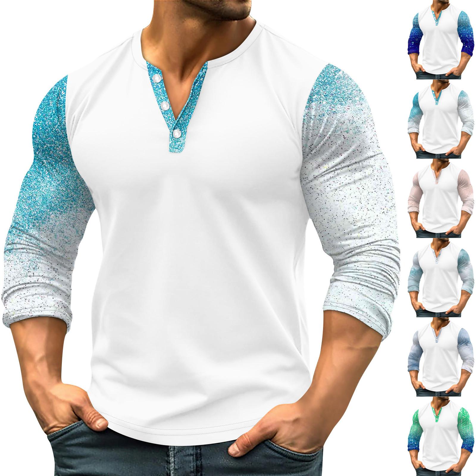Xingben Two Men's Outdoor Vintage V-neck Button Long Sleeve Fashion Sports T-shirt XXL сyaan