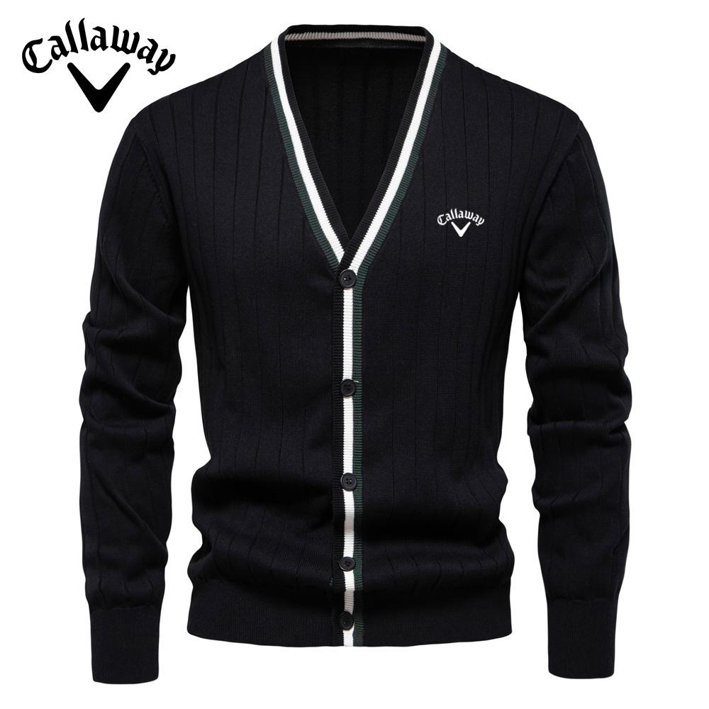 Callaway 2025 Autumn/Winter Embroidered New Cardigan Men's V-neck Long Sleeved Sweater Knitted Coat S