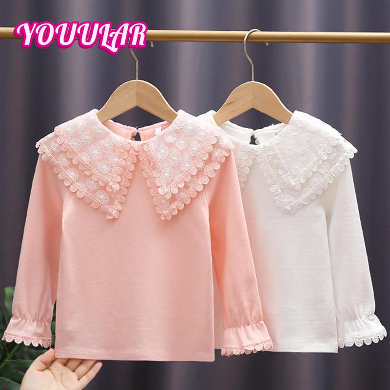Youth Charm Meisjes Bottoming Shirt Lente Herfst Dunne Revers Wit Lengte Mouw Kinderen Top Mode T-shirt 110 wit